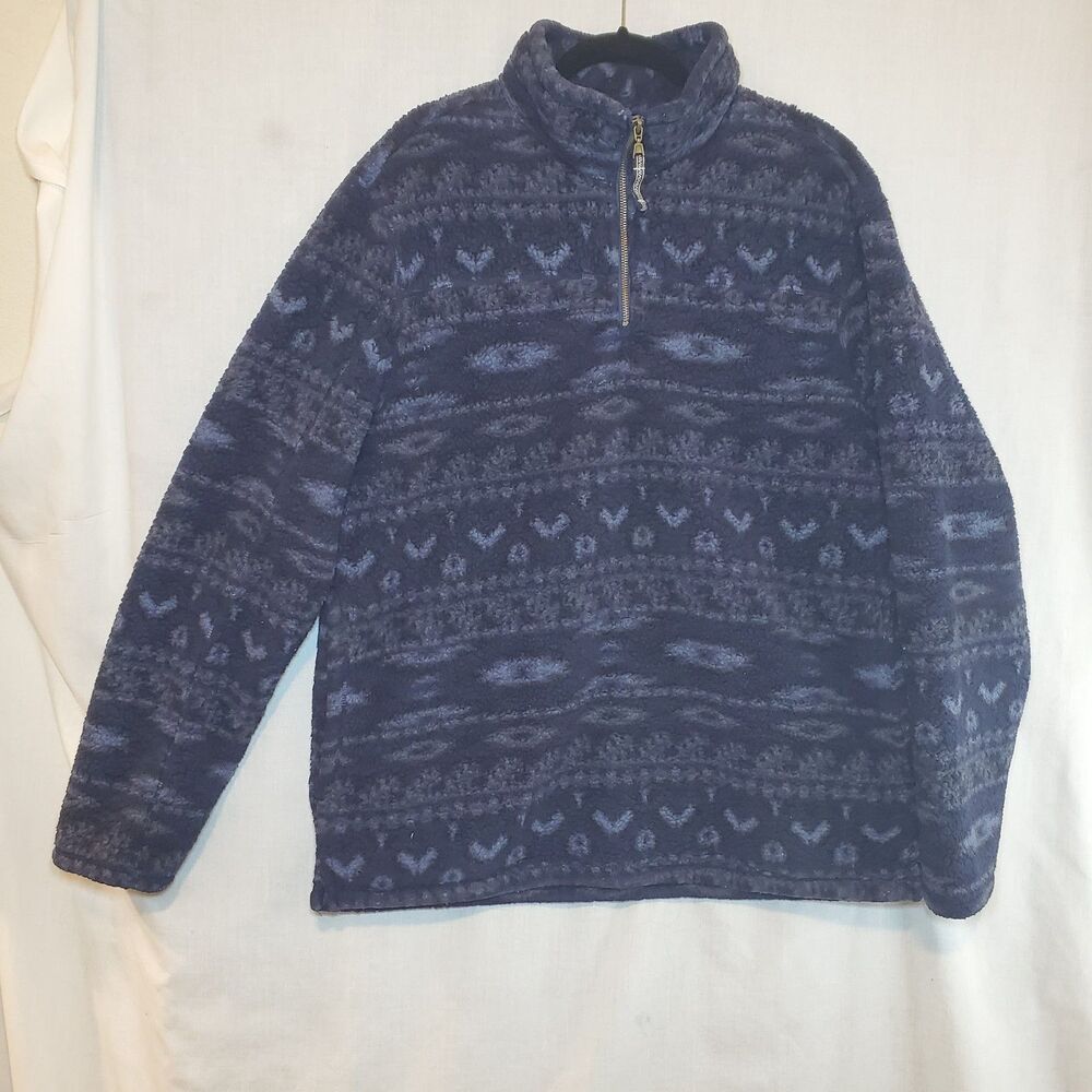 Alpine Sherpa Jacket Mens XL Blue Fleece 1/4 Zip Fair Isle Aztec Warm Pullover